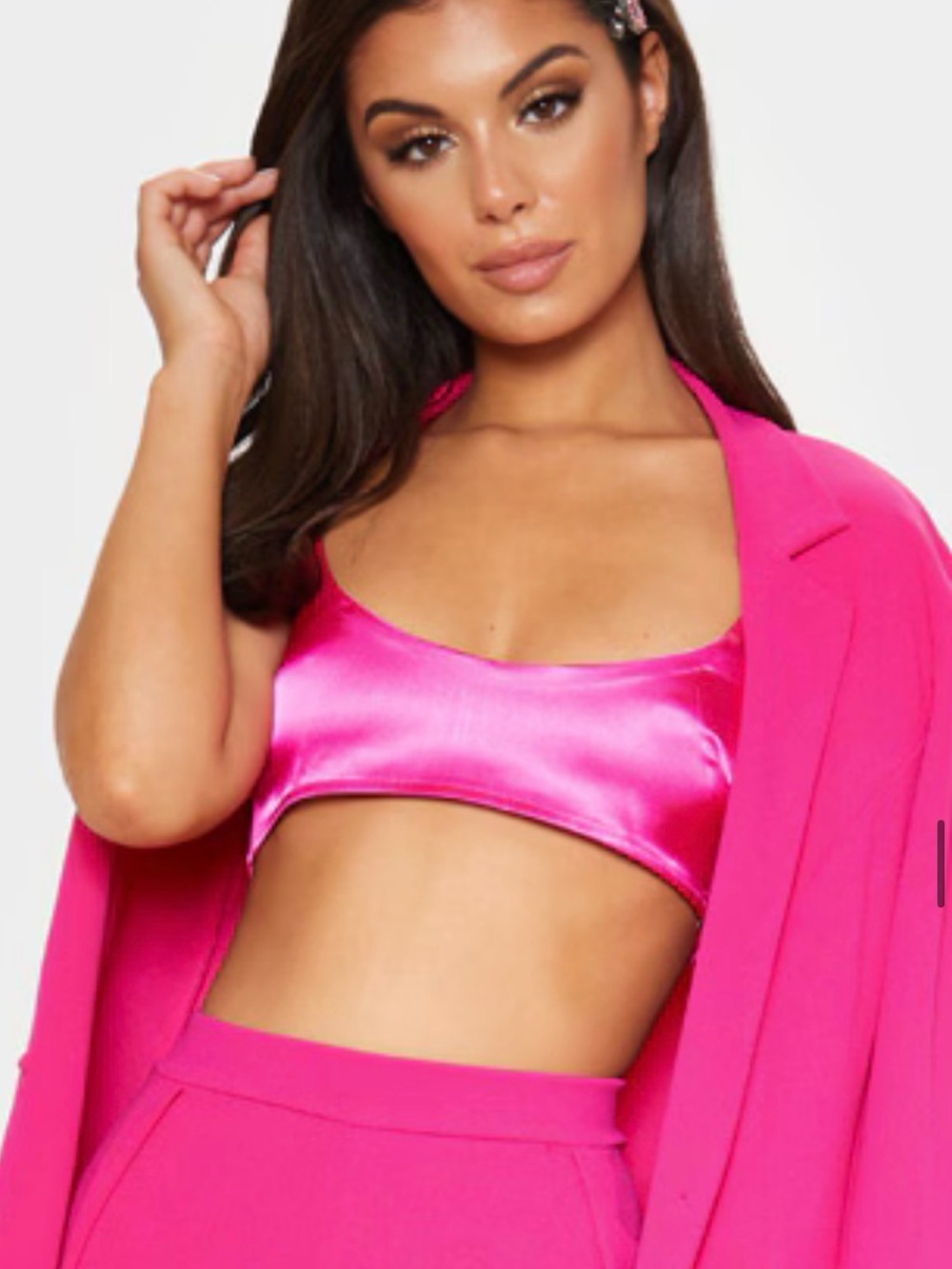 NWT PrettyLittleThing Satin Scoop Neck Crop Top T-straps Chunky Back Zipper Sz 2